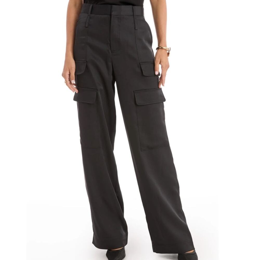 NWT Noli MILAN SATIN CARGO PANT - BLACK Size 0 Wide Leg Streetwear Glam
